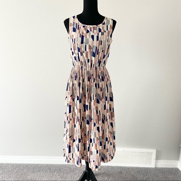 Ciros Korean Made  Breezy Geometric Sleeveless Pleated MIDI Dress - Picture 1 of 16